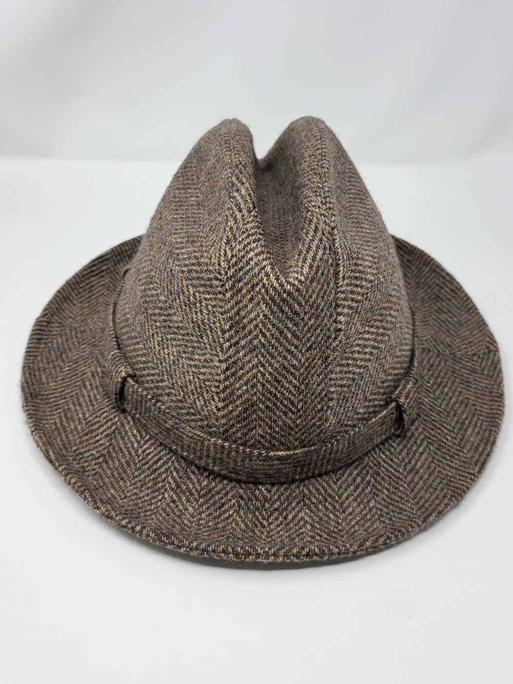 Unk Brown Herringbone Wool Trilby Hat